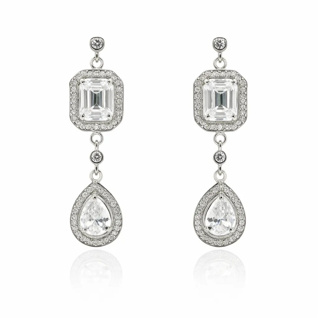 Celestia Emerald-Cut Teardrop Earrings (TKC-S925-ER-0023)