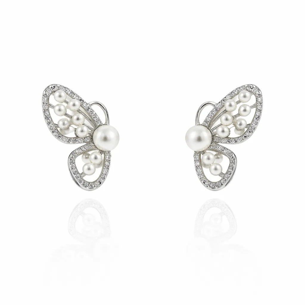 Aurelia Pearl Butterfly Earrings (TKC-S925-ER-0027)
