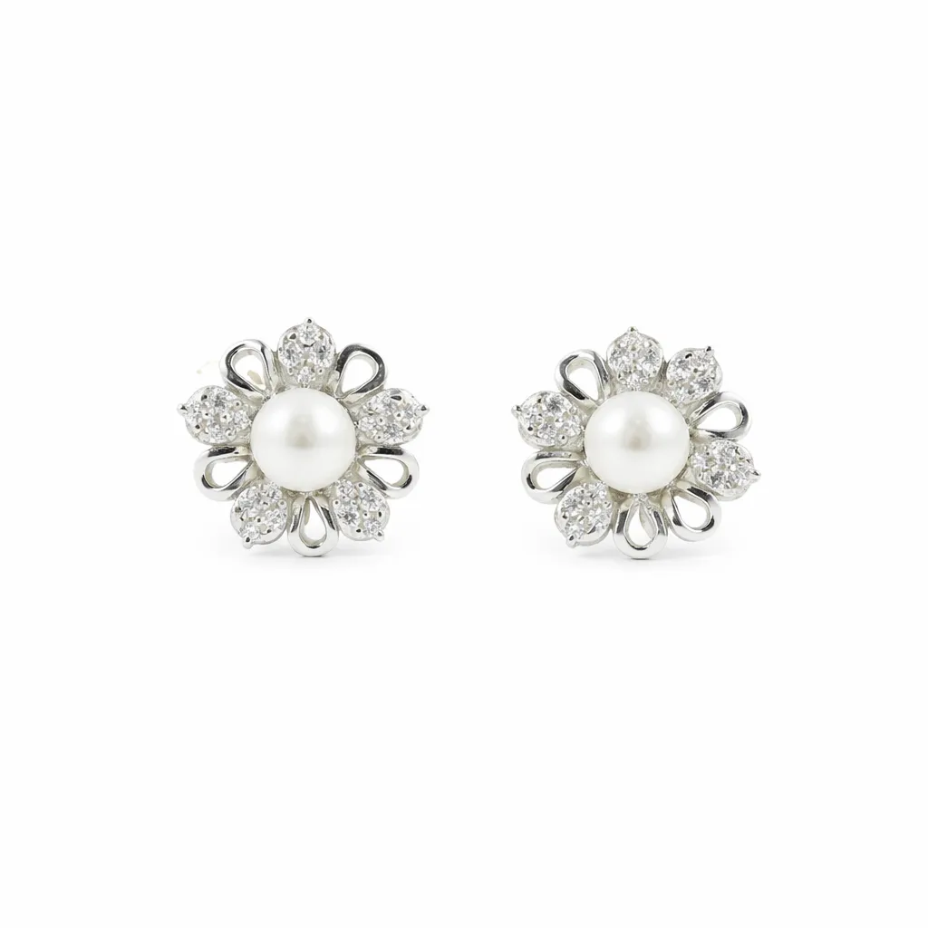 Pearl Rosette Stud Earrings (TKC-S925-ER-0029)