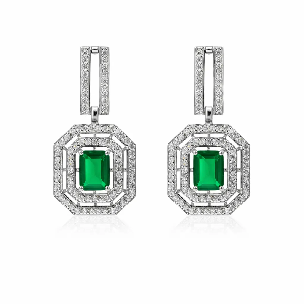 Emerald Empress Drop Earrings (TKC-S925-ER-0030)