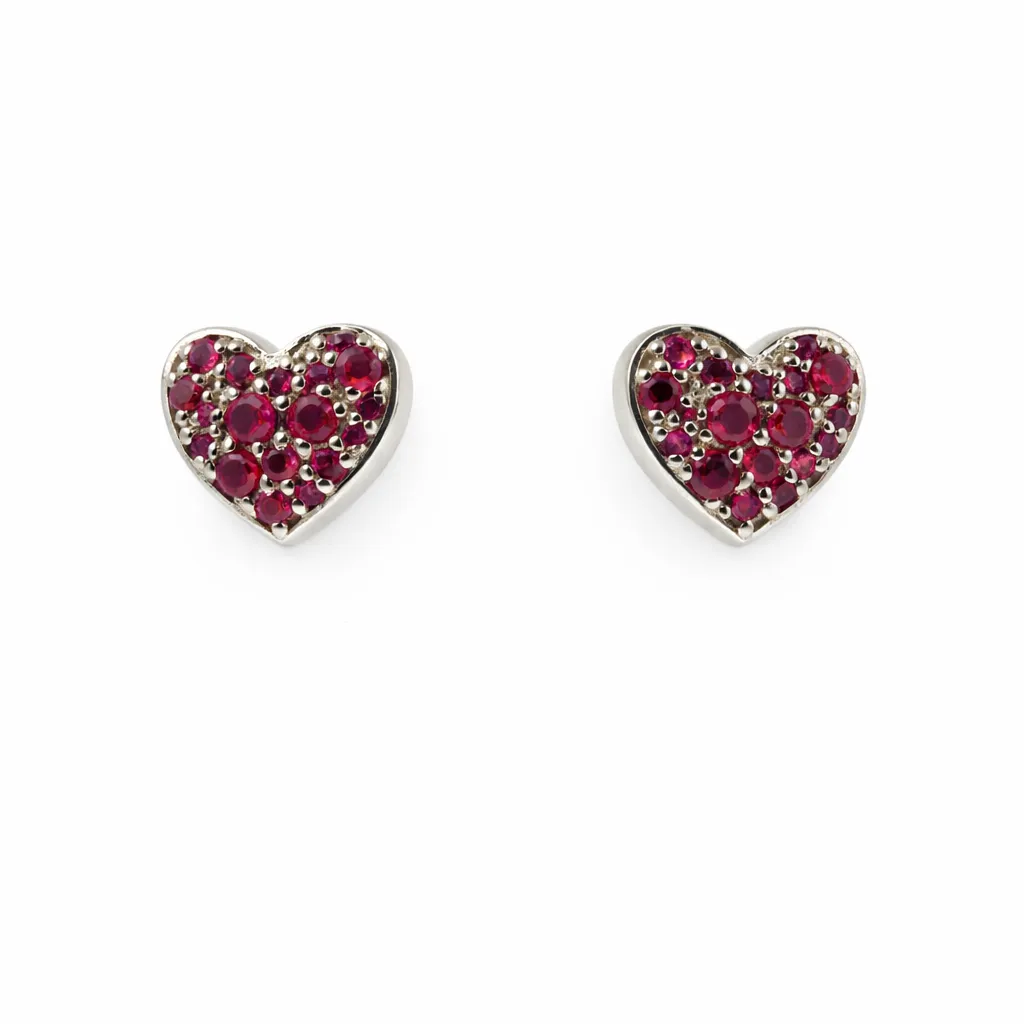 Ruby Heart Stud Earrings (TKC-S925-ER-0039)