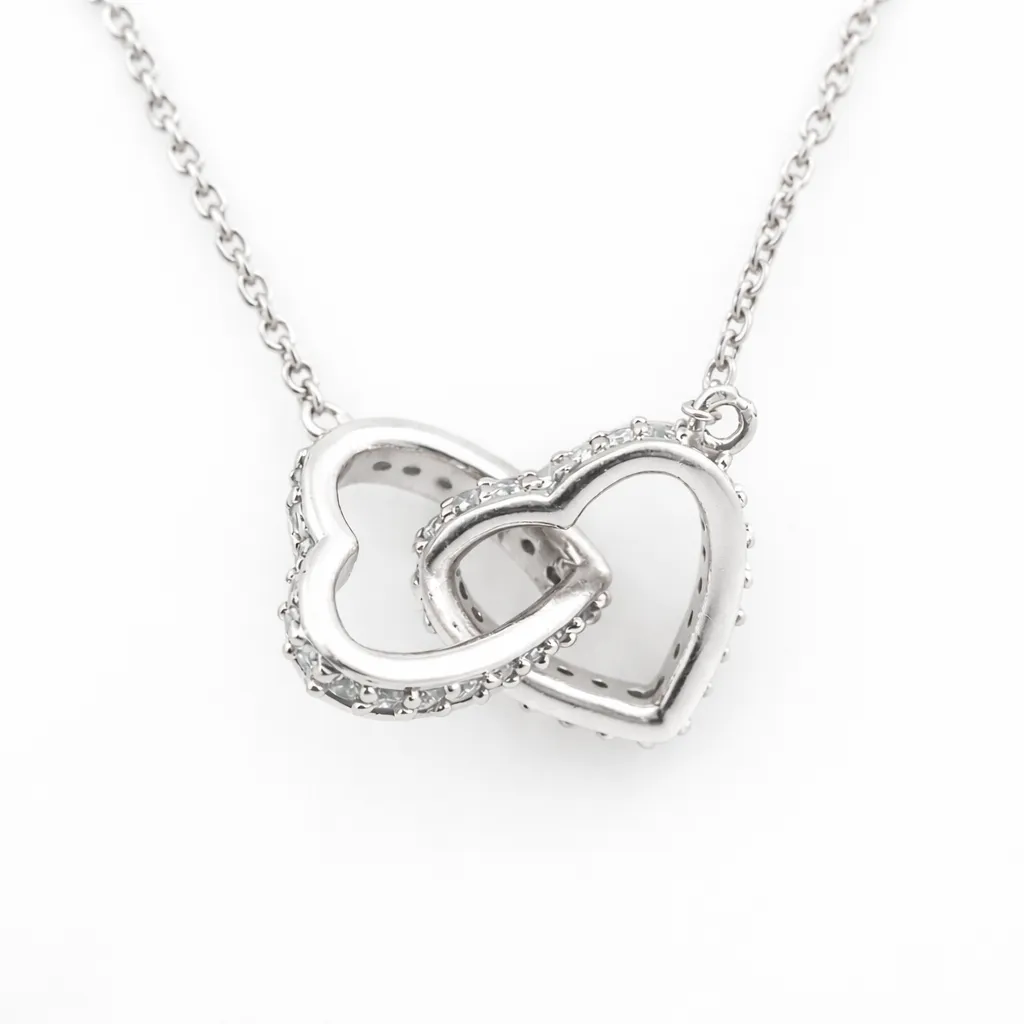 Intertwined gold and zirconia hearts Pendant (TKC-S925-P-0001) (Silver)