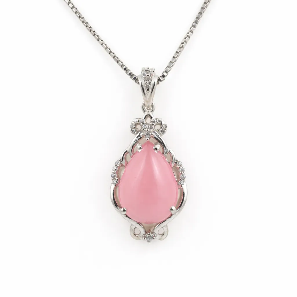 Elegant pendant with rose quartz (TKC-S925-P-0002) (Silver)