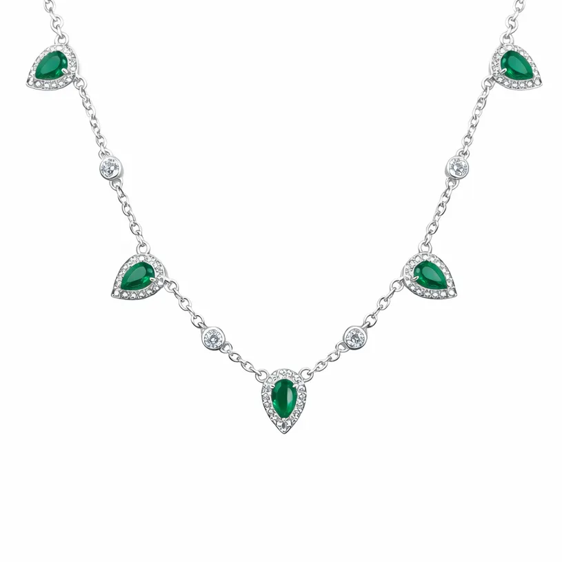 Verdant Teardrop Halo Necklace (TKC-S925-P-0015)