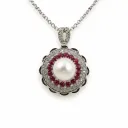 Pearl Rosette Ruby Halo Pendant (TKC-S925-P-0018)