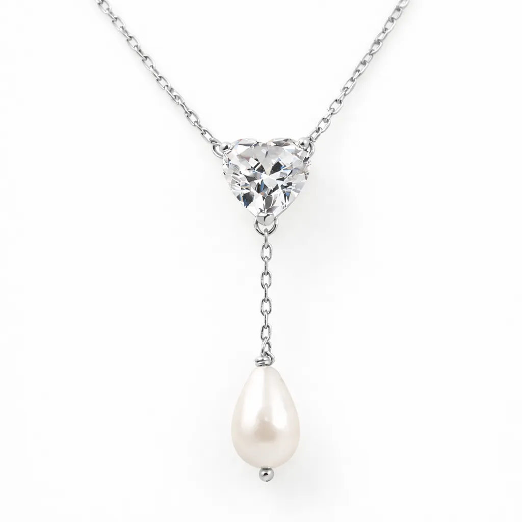 Crystal Heart Pearl Drop Pendant (TKC-S925-P-0021)