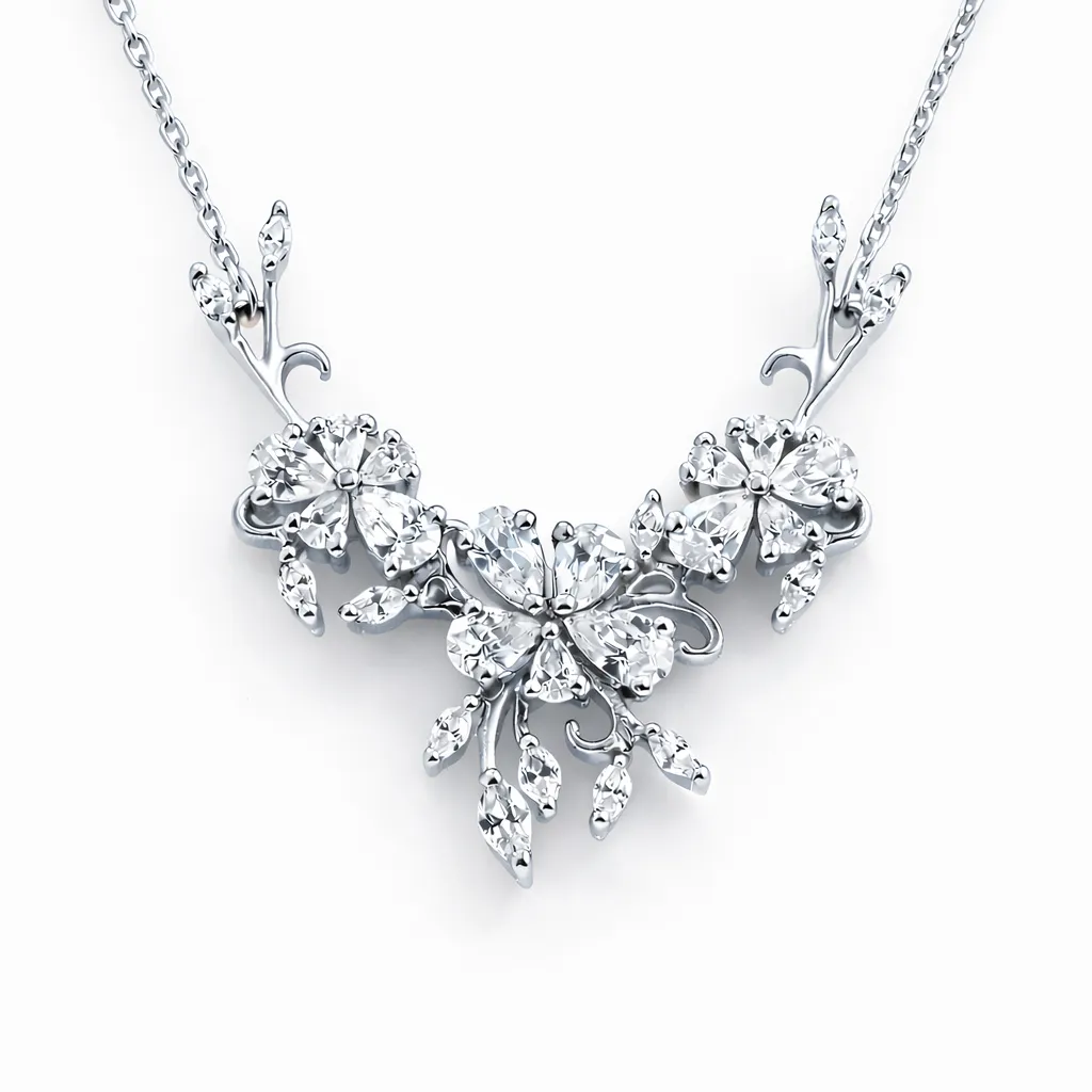 Elysia Crystal Blossom Necklace (TKC-S925-P-0028) (Silver)