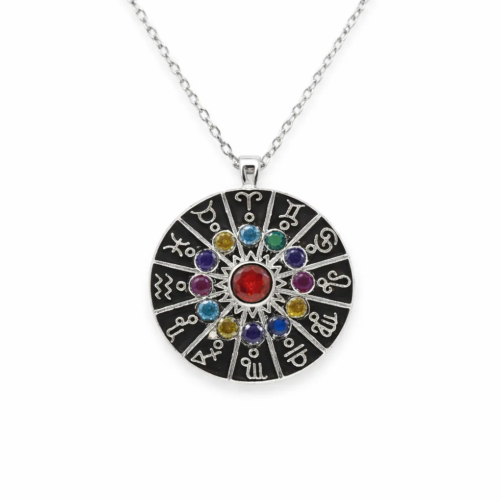 Zodiac pendant with colorful gemstones (TKC-S925-P-0031) (Silver)