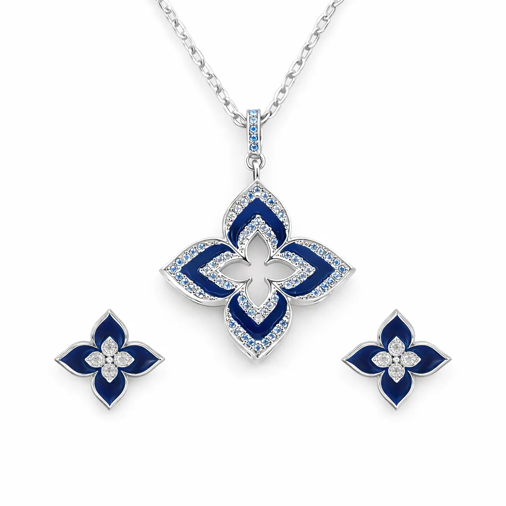 Elegant quatrefoil jewelry set (TKC-S925-COMBO-0001) [TKC-S925-P-0027 / TKC-S925-ER-0025] (Silver)