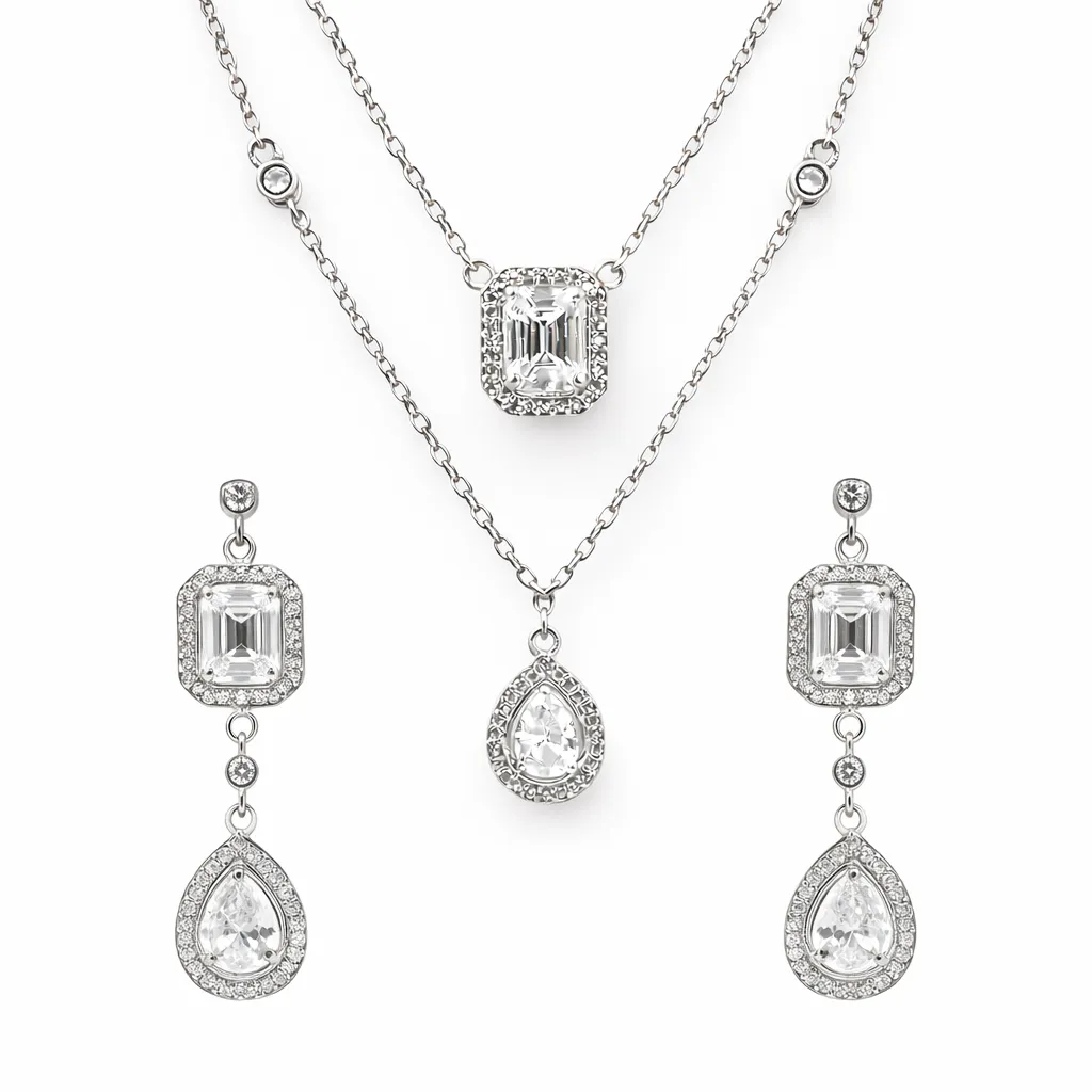 Elegant white jewelry set (TKC-S925-COMBO-0003) [TKC-S925-P-0025 / TKC-S925-ER-0023] (Silver)