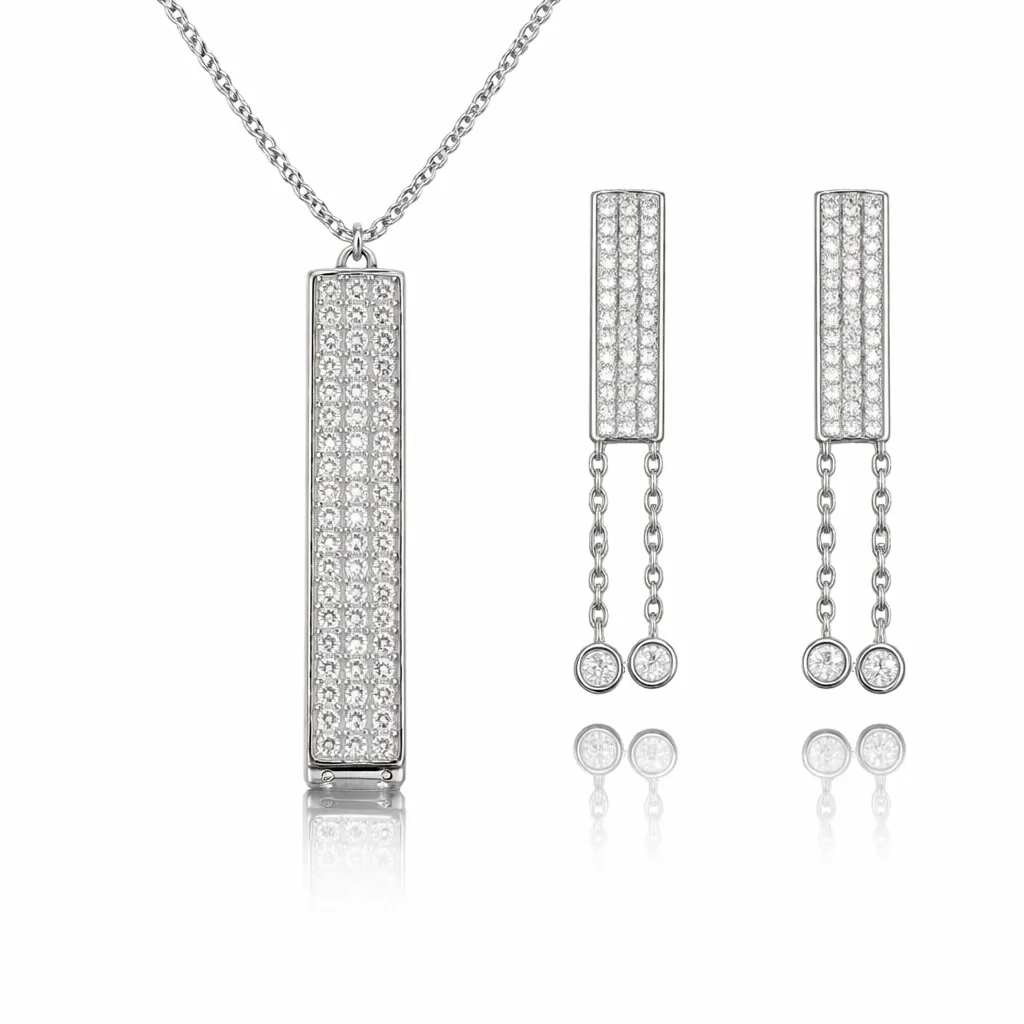 Elegant white jewelry set (TKC-S925-COMBO-0004) [TKC-S925-P-0034 / TKC-S925-ER-0022] (Silver)