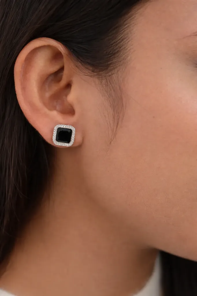 Onyx Edge Square Stud Earrings
