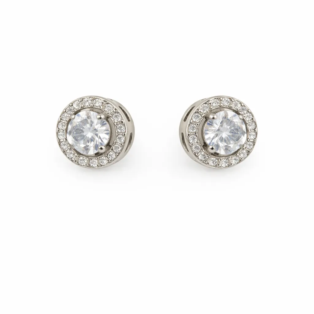 Halo stud earrings (TKC-S925-ER-0003) (Silver)