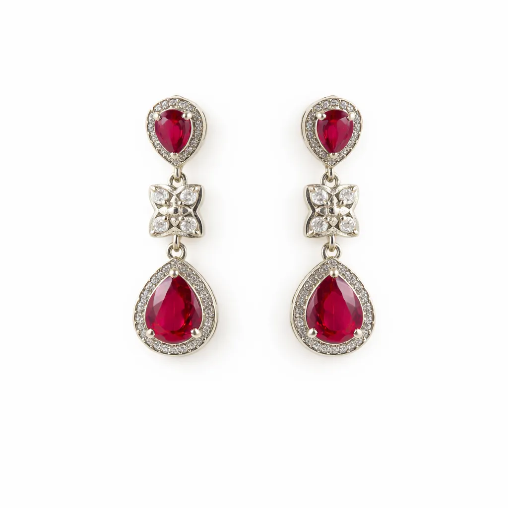 Elegant ruby drop earrings (TKC-S925-ER-0006) (Silver)