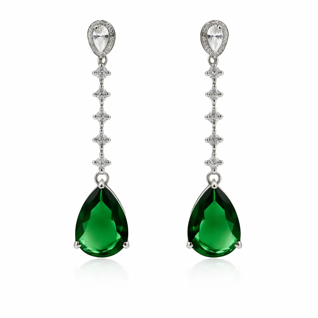 Elegant earrings with emeralds (TKC-S925-ER-0007) (Silver)