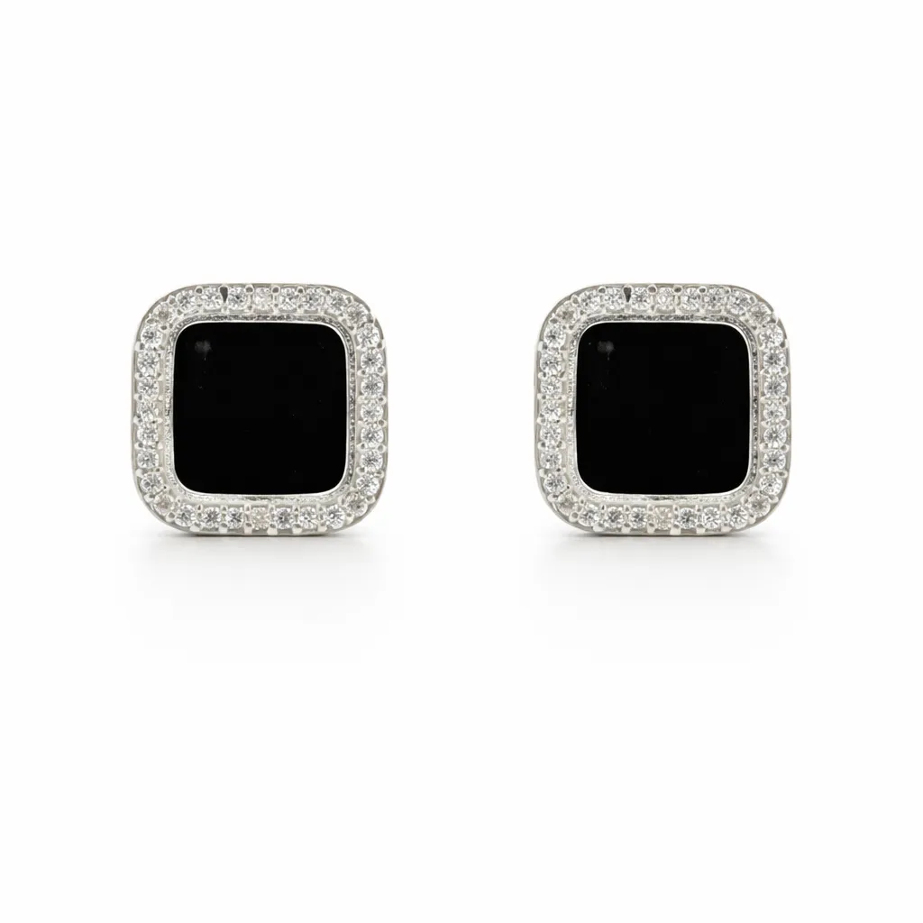 Elegant onyx earrings (TKC-S925-ER-0009) (Silver)