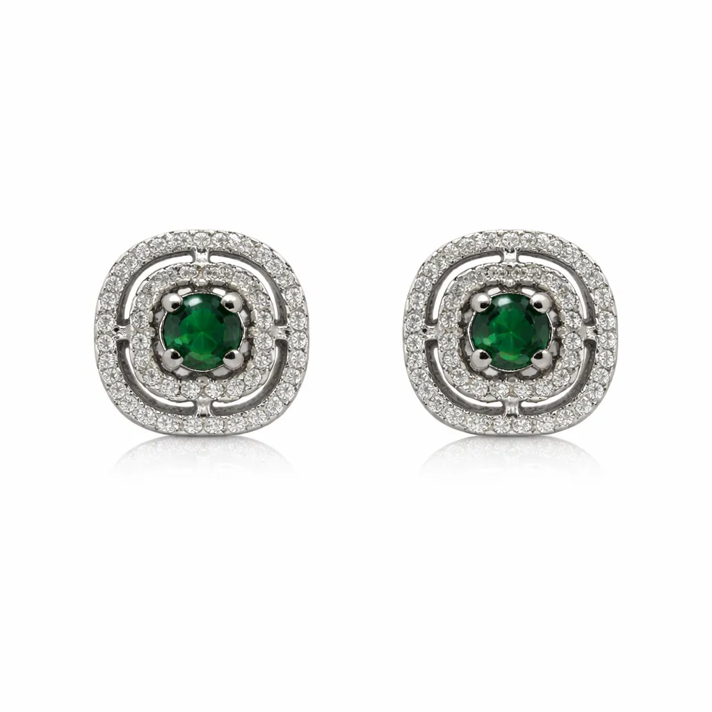 Verdant Luxe Stud Earrings (TKC-S925-ER-0013) (Silver)