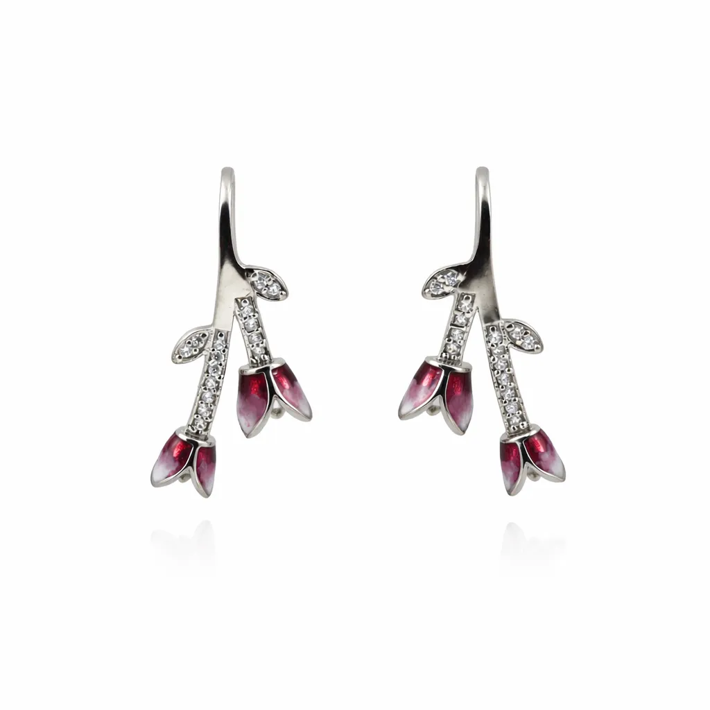 Ruby Bloom Drop Earrings (TKC-S925-ER-0015) (Silver)