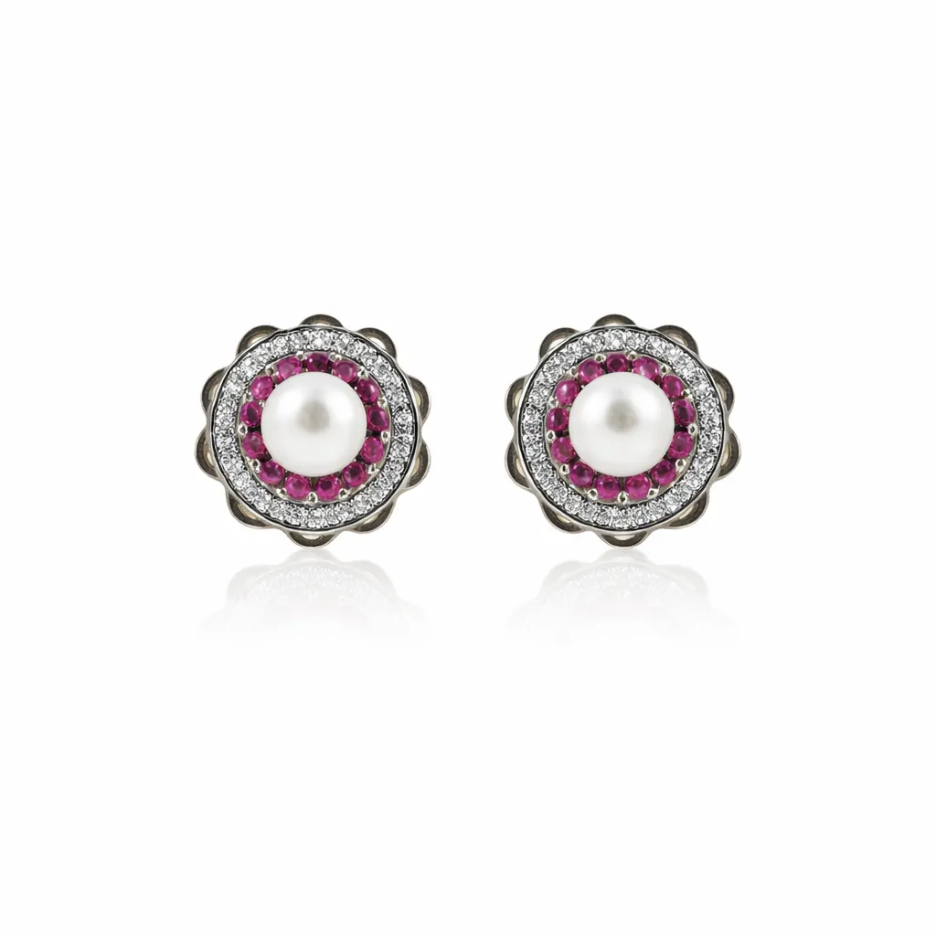 Pearl Rosette Stud Earrings (TKC-S925-ER-00016)