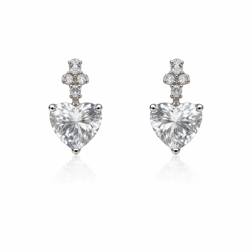 Crystal Heart Drop Earrings (TKC-S925-ER-0018) (Silver)