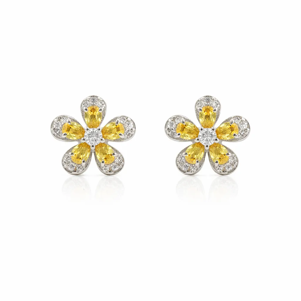 Celeste Floral Emerald Studs (TKC-S925-ER-0020) (Silver)